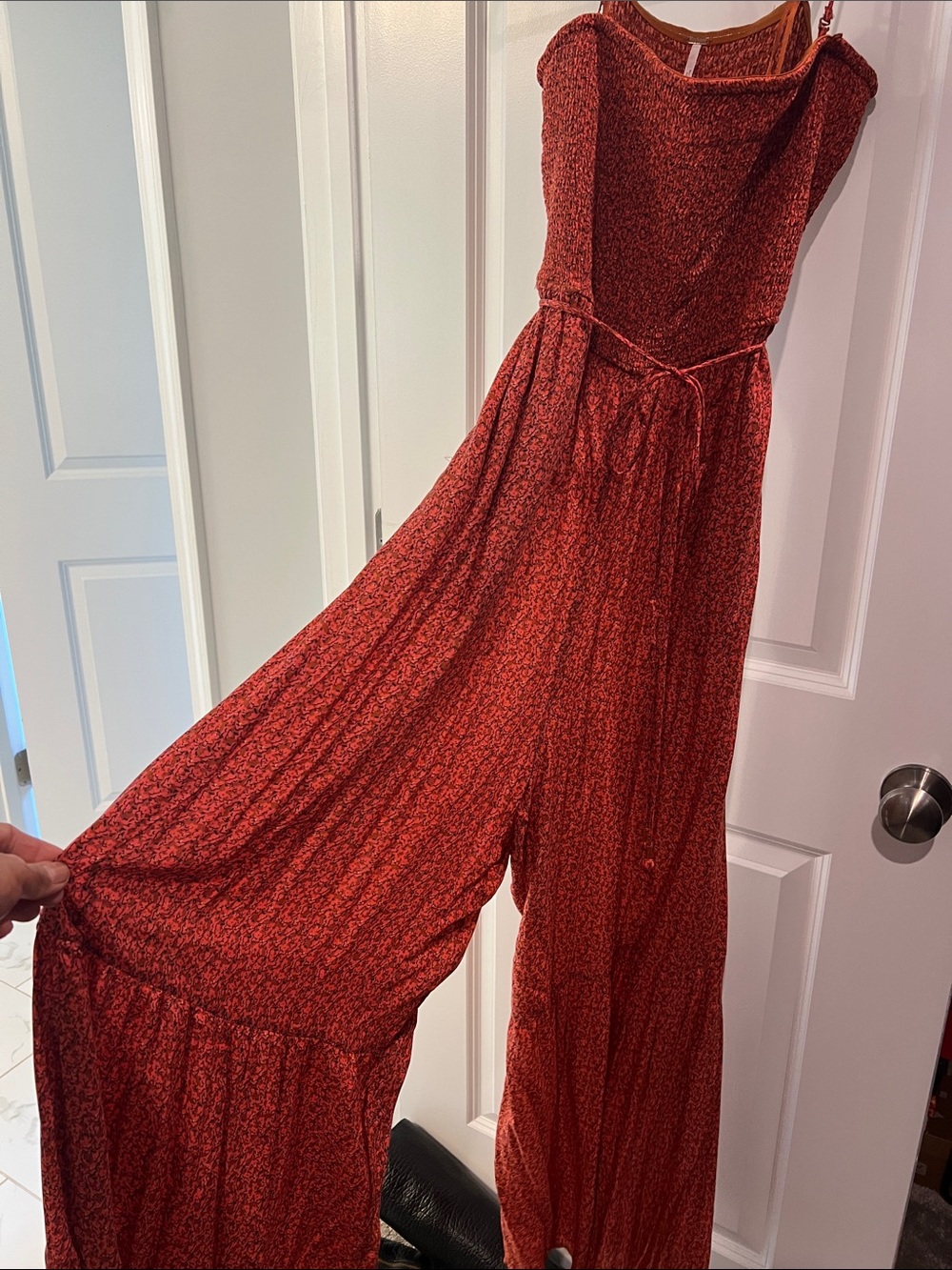 FREE PEOPLE Red Women's Wide-Leg Jumpsuit with Tie Waist